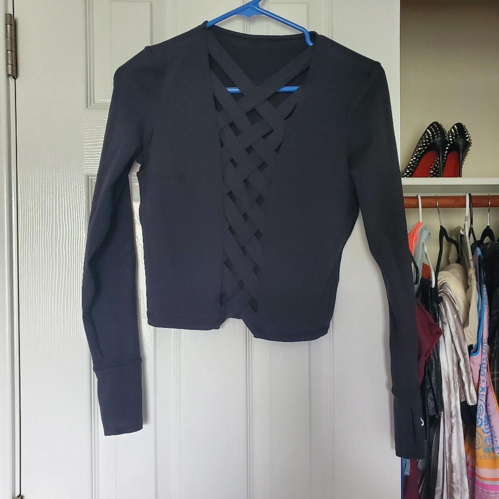 Carbon38 Black Long Sleeve Crisscross Front Top
